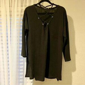 Boohoo Black Lace-Up Tunic
